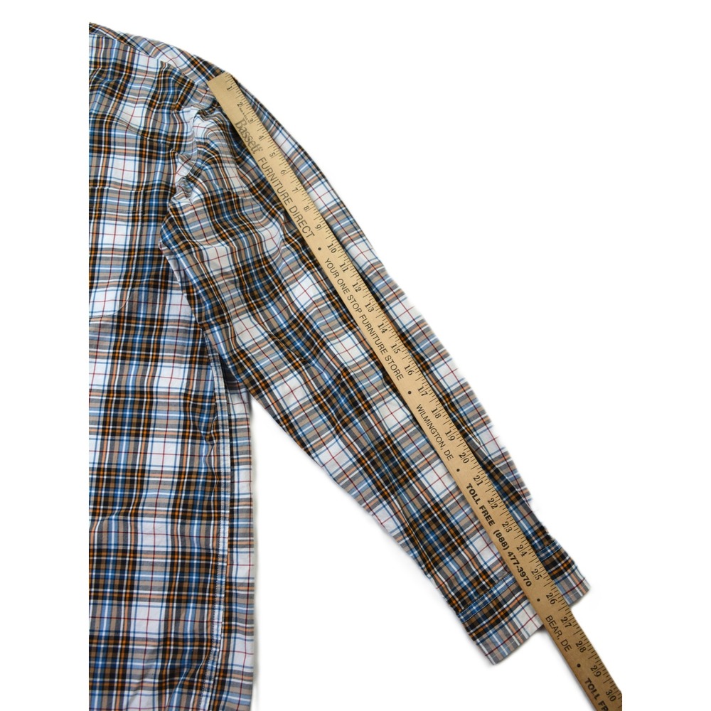 Cinch Mens XXL Plaid Button Down Shirt Long Sleeve Blue Orange Cotton Western - Picture 7 of 8